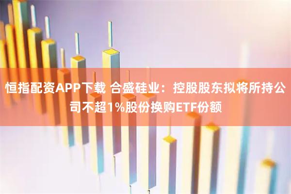 恒指配资APP下载 合盛硅业：控股股东拟将所持公司不超1%股份换购ETF份额