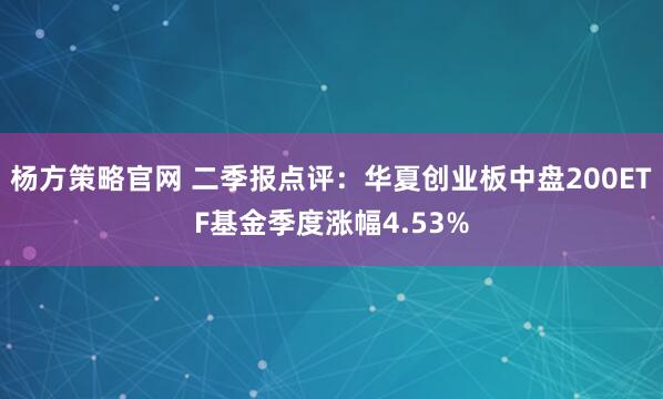 杨方策略官网 二季报点评：华夏创业板中盘200ETF基金季度涨幅4.53%